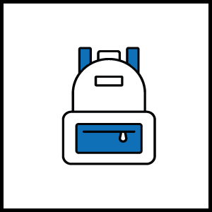 A blue and white backpack

Description automatically generated